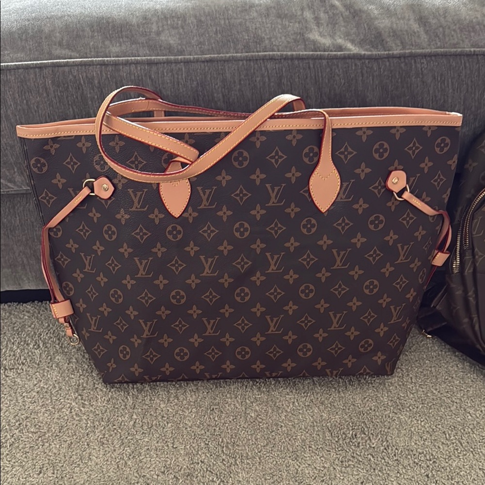 *knockoff*LV Brown Monogram Tote with Leather Trim